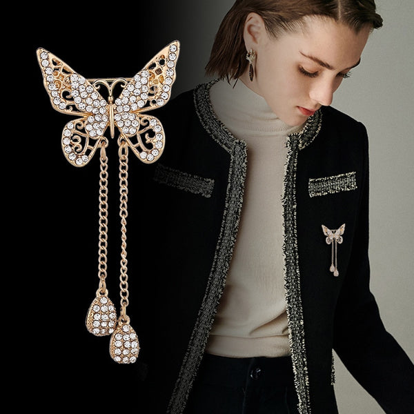 Korean New Animal Butterfly Brooch Rhinestones Crystal Brooches  for Women