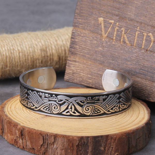Brazalete de cuervo nórdico de acero inoxidable para hombre hecho a mano