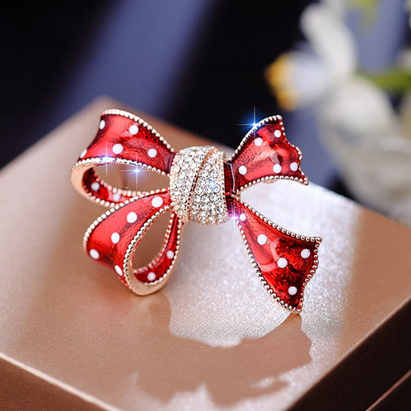Trendy Enamel Red Bow Brooches for Women Large Bowknot Pin