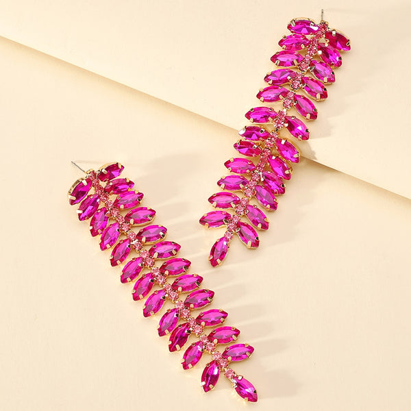 Elegantes pendientes largos con cristales y hojas multicolores para mujer