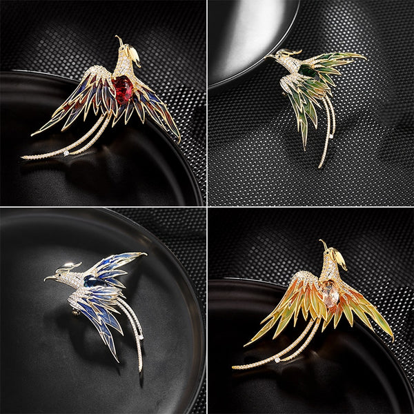 Luxury Copper Micro Inlaid Cubic Zirconia Chinese Style Phoenix Brooch