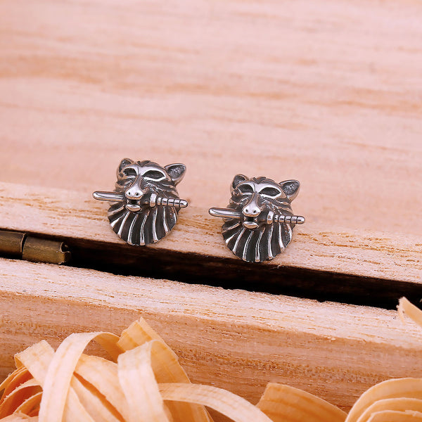 Pendientes de daga de lobo vikingo nórdico para hombre, estilo hip hop, estilo motero.