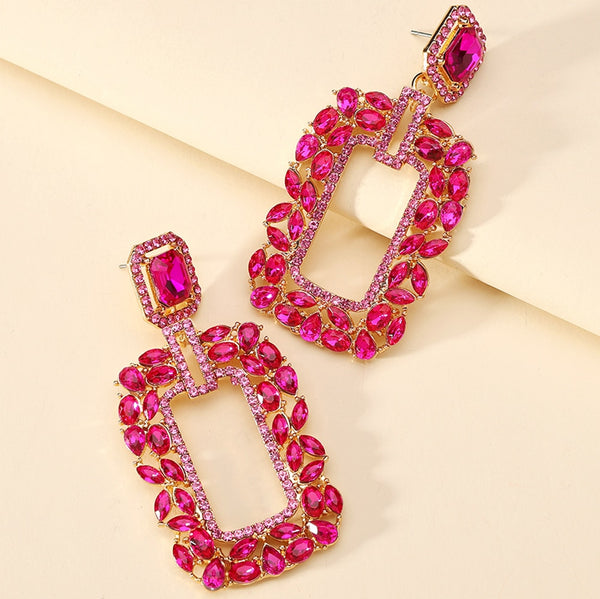 Pendientes colgantes grandes de cristal hueco de metal rectangular de moda vintage