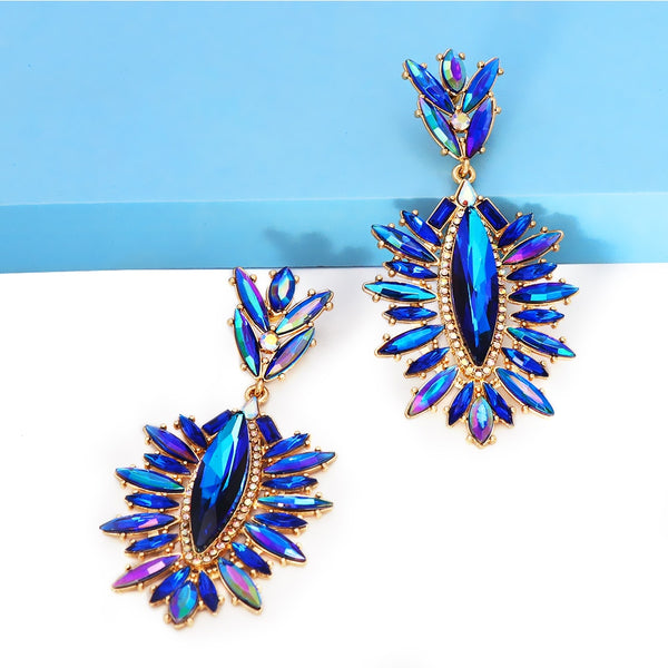 Nuevos pendientes de cristal coloridos exagerados con grandes diamantes de imitación para mujer