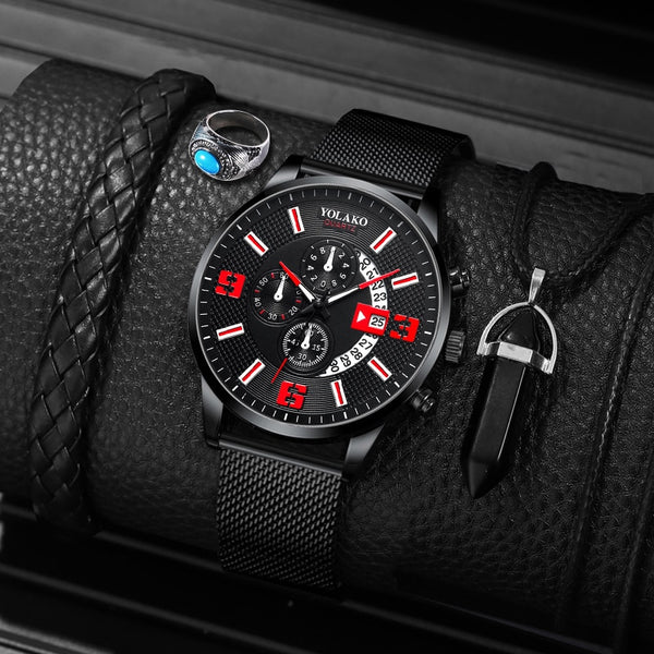 5pcs Set Mens Fashion Calendar Watches Men