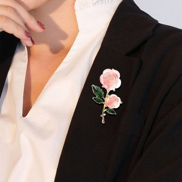 Pink Resin Rosa Flower Candy Brooch Green Leaves Jewelry Match Clothes Sweet Cute Gifts For Women