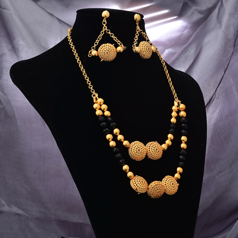 Luxury Afraic Gold Color Jewelry Set Pendant Necklace Earrings Jewelry Set For Women