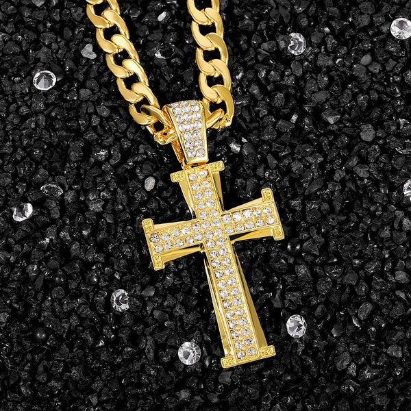 Collar con colgante de cruz de hip hop para mujer