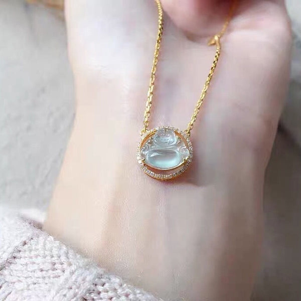 Nuevo colgante de collar con diamantes de calcedonia redondos naturales de alta calidad