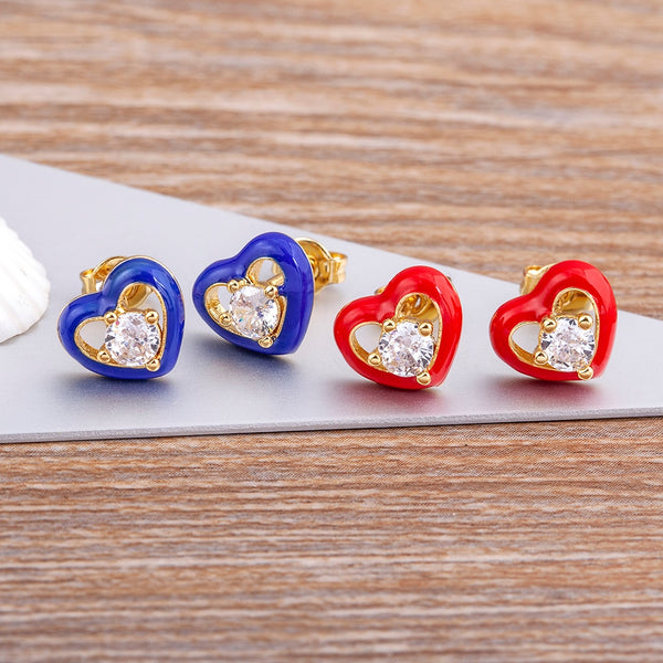 Pendientes románticos de esmalte con forma de amor