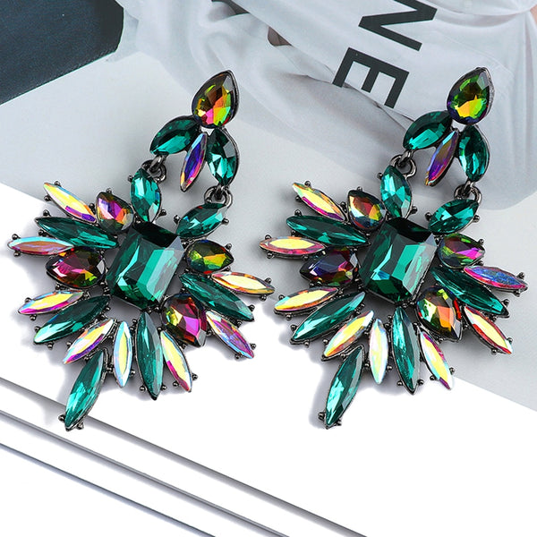 Pendientes colgantes grandes de cristal con diseño geométrico vintage para mujer