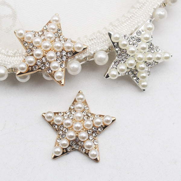 5pcs/Batch 3cm Alloy Pentagram Pearl Rhinestone Flat Garment Decoration DIY Button
