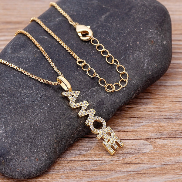 Collares colgantes con letras "Forever Love Amore" para mujer