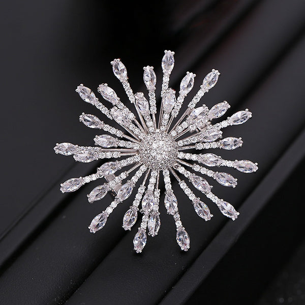 Luxury Copper Micro Inlaid Cubic Zirconia Fireworks Brooch