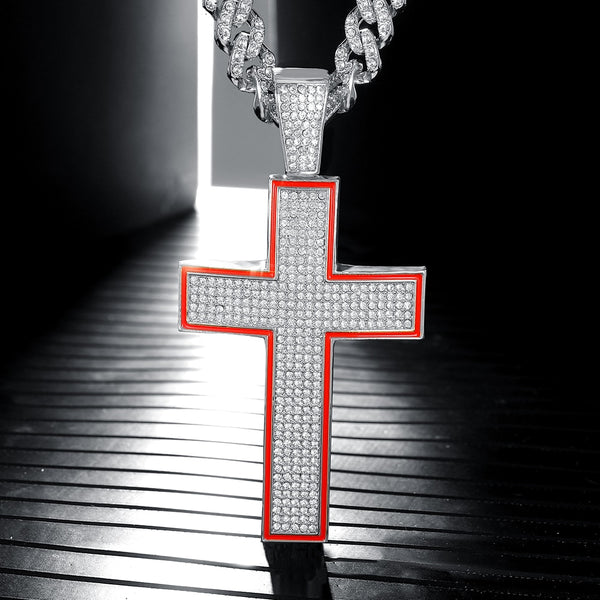 Collares con colgantes de cruz religiosa con cristales brillantes para mujeres y hombres