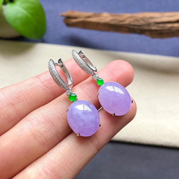 Natural violet chalcedony large egg face earrings