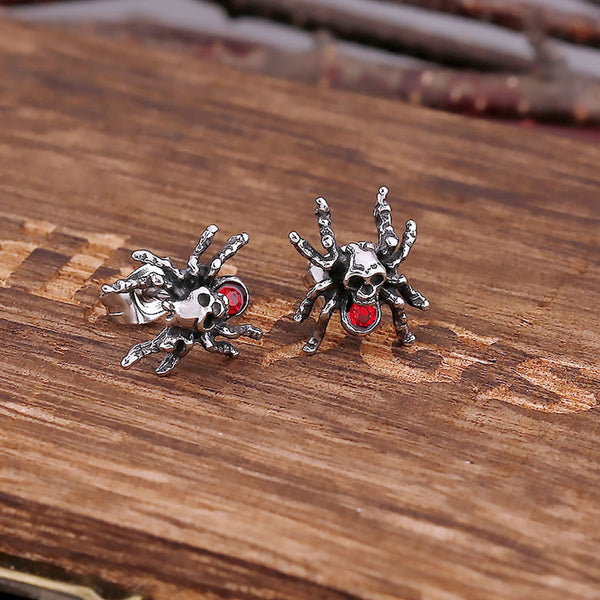 Pendientes góticos con forma de araña y calavera de diamantes para hombre y mujer