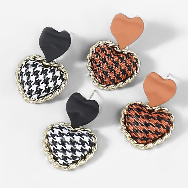 Pendientes de tela con forma de corazón y diseño de mil pájaros de metal para mujer