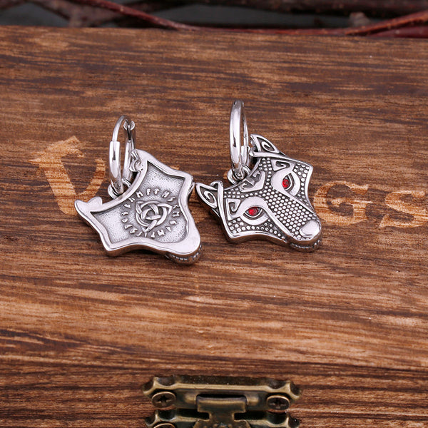 Pendientes colgantes vintage de lobo vikingo para hombre