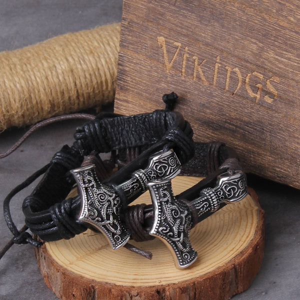 Pulsera vikinga con martillo de Thor para hombre Pulsera pirata hecha a mano con hacha para hombre