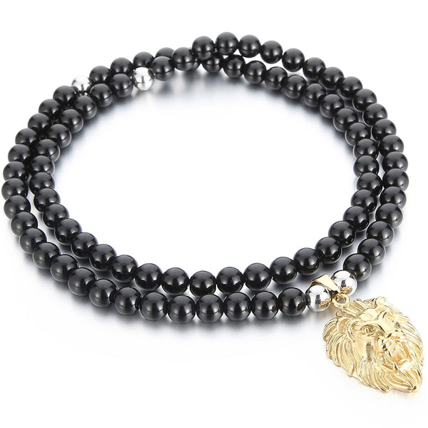 Collares con colgante de cabeza de león para hombre estilo punk