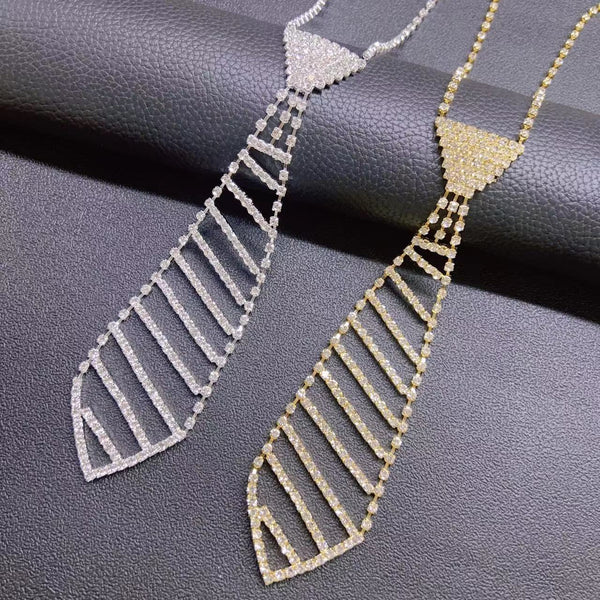 Fashion Luxury Women Shiny Rhinestone Long Necklace Tie Accessories Necklace