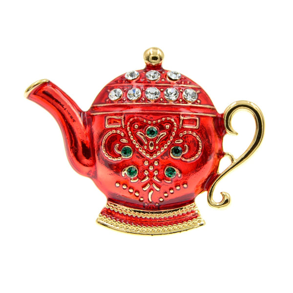 Enamel Teapot Pin Rhinestone Creative Design Fashion Brooches For Women