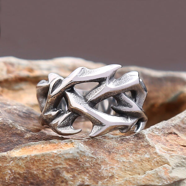 Anillos de corona de espinas con diseño calado vintage de moda para hombres y mujeres