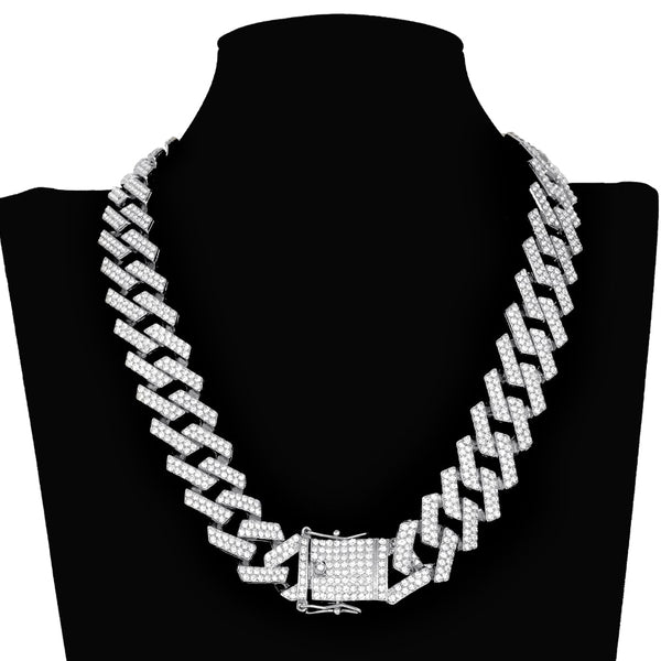 Collar de cadena cubana con hebilla Miami de 20 mm y brillantes diamantes de imitación.