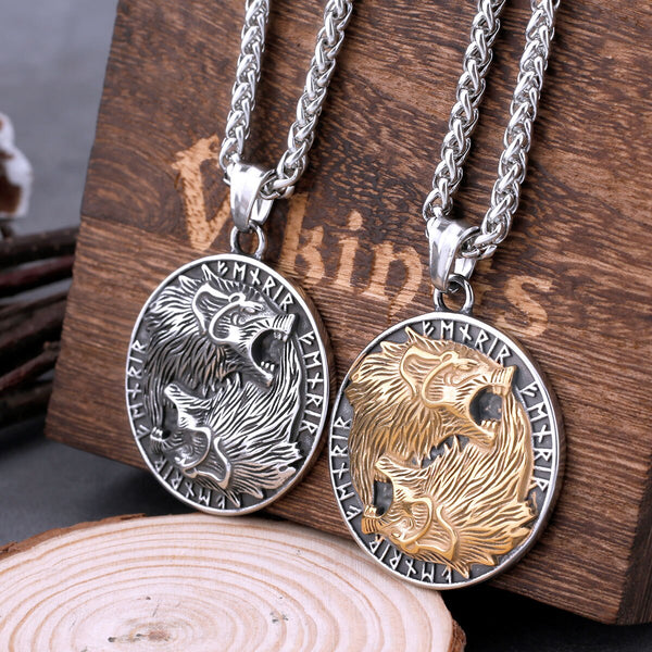 Collar vintage vikingo nórdico con brújula de lobo de Odín para hombre