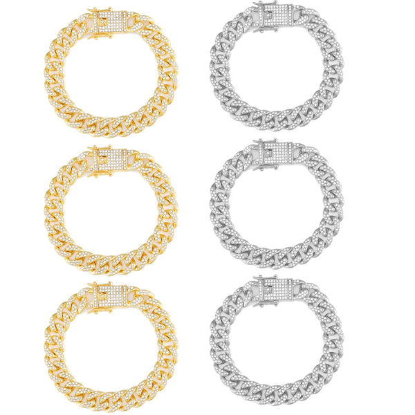 Pulsera de hip hop de alta calidad con piedras AAA brillantes y pavé helado para hombre (1/2/4 piezas)