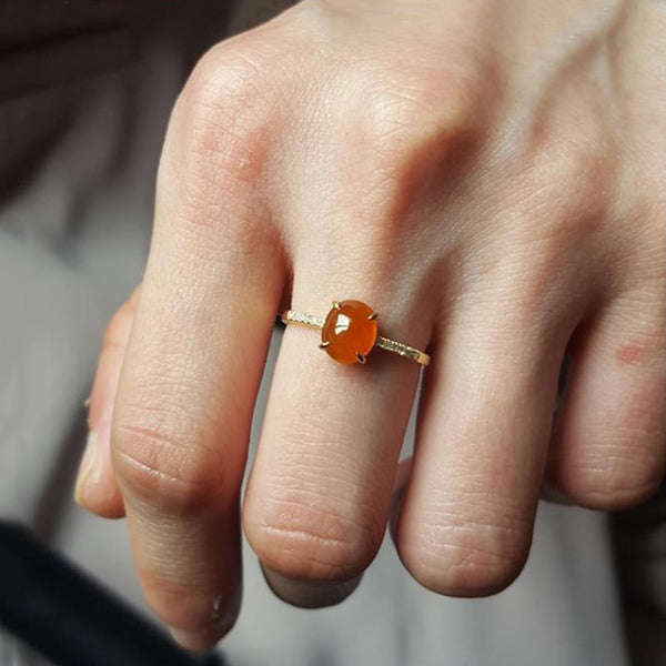 Inspired by the new natural ice seed chalcedony egg round opening adjustable ring