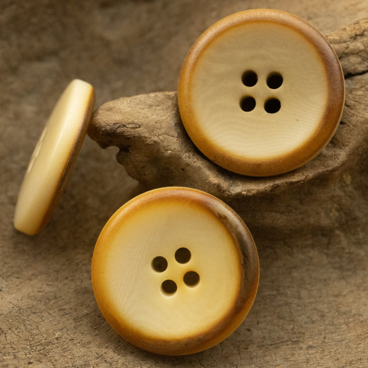 Vintage Beige 4 Hole Corozo Buttons Scorched Effect Round Buttons