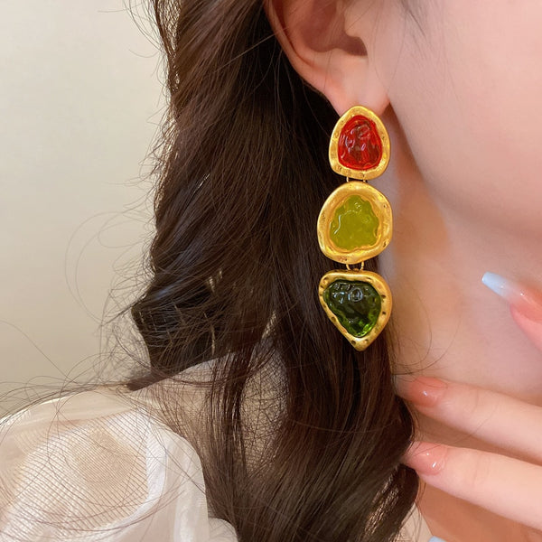 Pendientes grandes geométricos con forma de corazón irregular para mujer