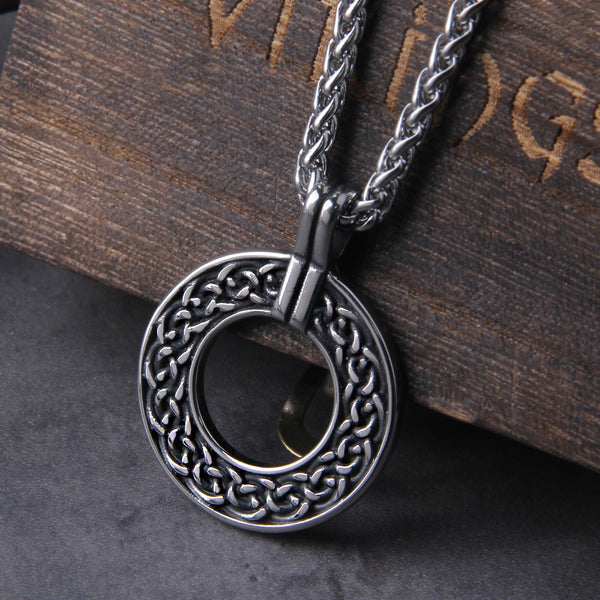 Collar vintage de nudo celta vikingo para hombre, de acero inoxidable, con runas nórdicas y yelmo de asombro, colgante de trinidad