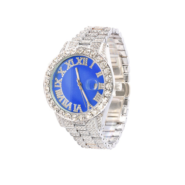 Relojes de pulsera de cuarzo con fecha de lujo y brillo de estilo hip hop.