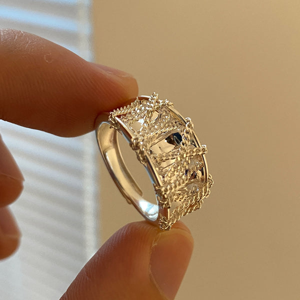 Anillos de dedo con diseño de cadenas vintage de color plateado para mujer.