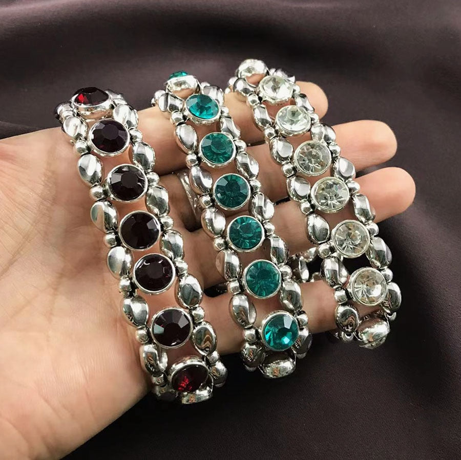 Luxury Fashion Bracelet for Women Inlaid Crystal  Punk Personality Wide Color Elastic Bracelet