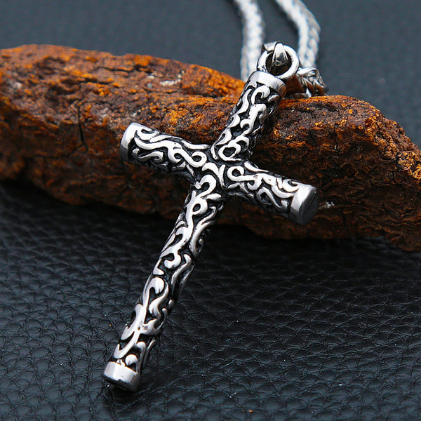 Colgante de cruz con grabado vintage para hombre y mujer