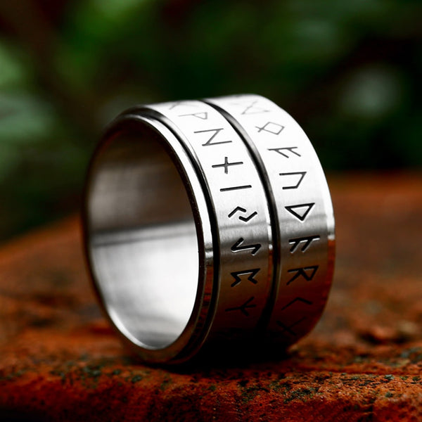 Anillo de runas vikingas nórdicas de acero inoxidable 316L sencillo y moderno para hombres y mujeres.