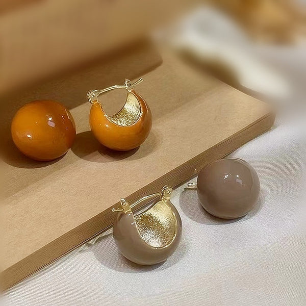 Pendientes vintage de café con forma de bola redonda para mujer