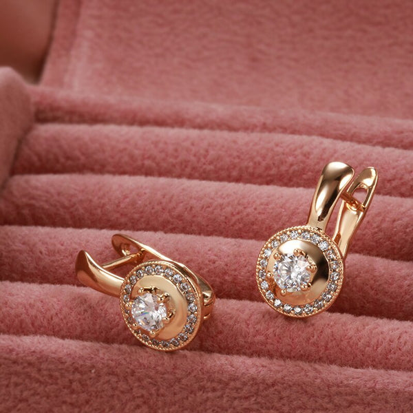 Pendientes elegantes de circonitas diminutas con incrustaciones de garra hueca y brillo en oro rosa 585