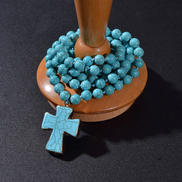 Collar Mala 108 anudado con cuentas de turquesa azul de 8 mm