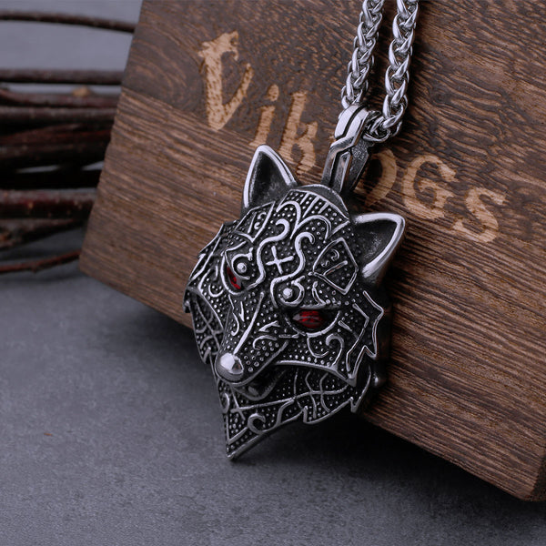 Collar vikingo nórdico con cabeza de lobo de acero inoxidable 316L para hombre
