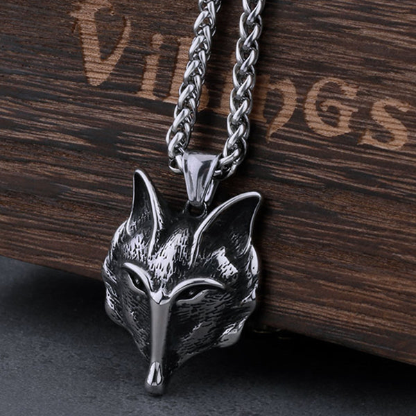 Collar vintage de acero inoxidable con diseño de zorro vikingo, colgante estilo hip hop para hombre, estilo motero.