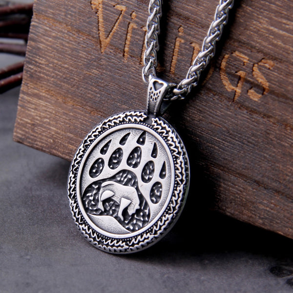 Colgante vintage de acero inoxidable con forma de pata y cabeza de oso vikingo nórdico para hombre, que nunca se descolora
