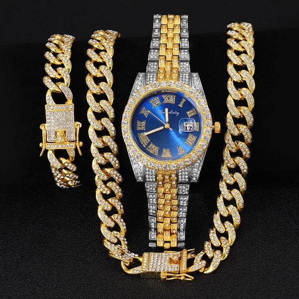 Jewelry Gold Set for Men Iced Out Watch