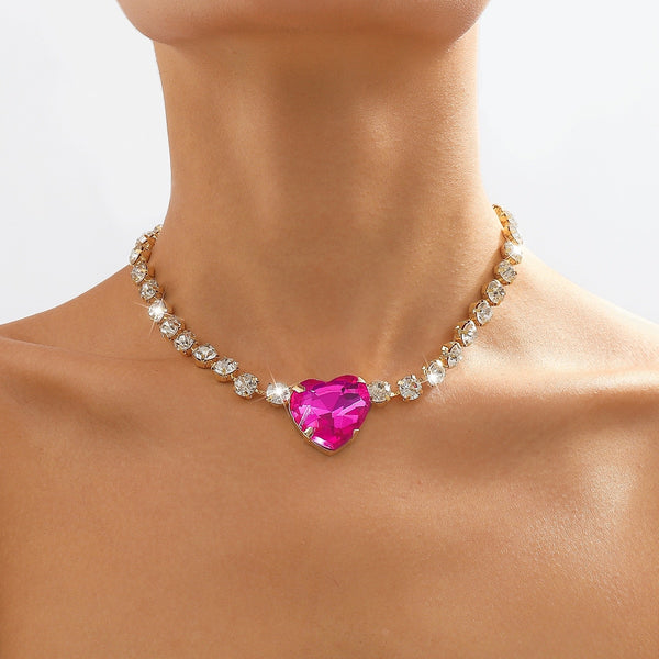 Big Crystal Heart Choker Necklace For Women Luxury Rhinestones Chain Party Wedding Statement Necklace