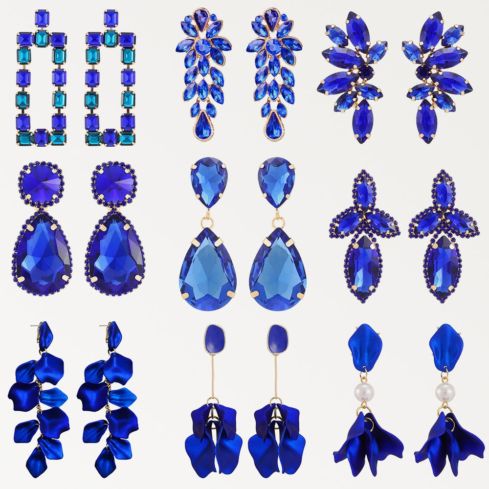Dark Blue Series Long Dangle Drop Earrings For Women