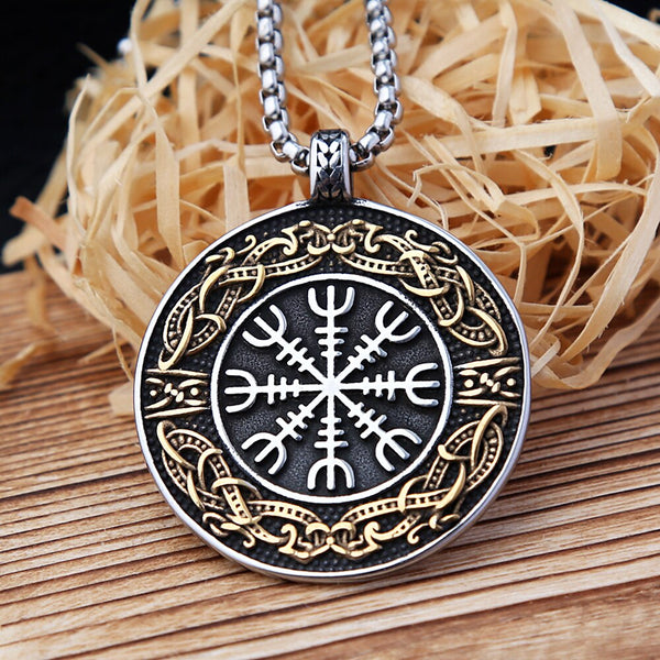 Collar con colgante de brújula vikinga vintage para hombre